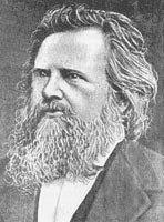 Zeichnung von August Becker mit buschigem Bart im Anzug.