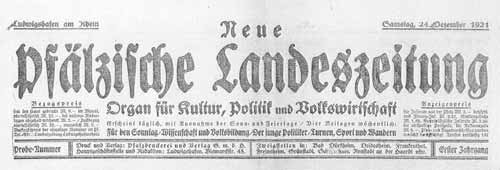 Titelblatt der Neuen Pfälzischen Landeszeitung